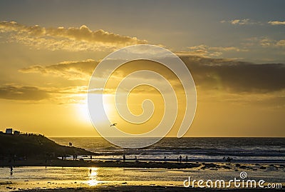 Sunset at polzeath beach, Cornwall, UK Stock Photo