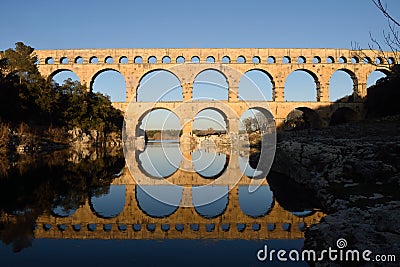 Sunset at Pont du Gard in Provence Stock Photo