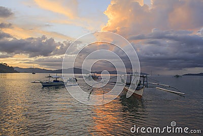 Sunset of Port Barton beach. The island of Palawan. Philippines. Stock Photo