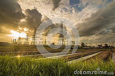 Sunset of powerhouse Stock Photo