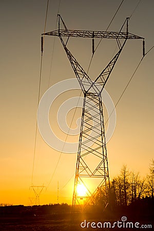 Sunset Powerlines Stock Photo
