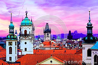 Sunset on Prague Stock Photo