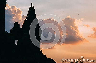 Sunset at Prambanan Temple Stock Photo