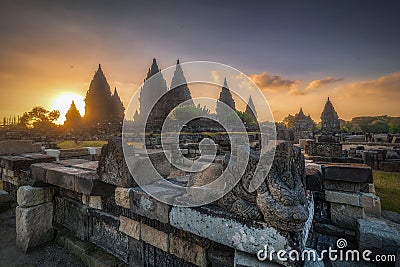 Sunset at prambanan temple Stock Photo