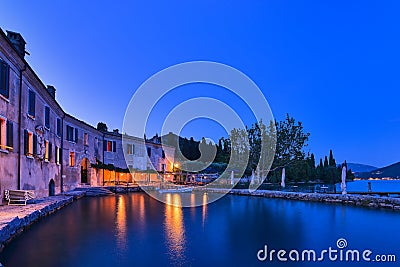 Sunset Punta San Vigilio harbour at Garda Lake, Italy Stock Photo