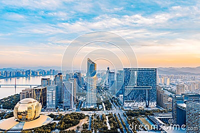 Sunset of Qianjiang New Town, Hangzhou, Zhejiang, China Stock Photo