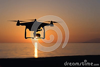 The sunset and the quadcopter Vector Illustration