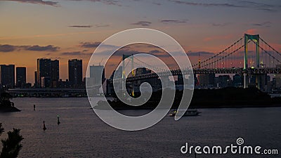 Sunset at the Rainbow Bridge in Tokio Editorial Stock Photo