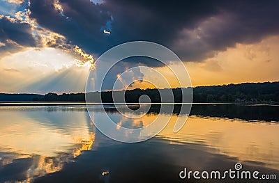 Sunset reflecting in Pinchot Lake, at Gifford Pinchot State Park Stock Photo