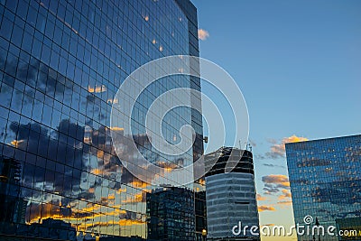 Sunset Reflection on Buildings Stock Photo