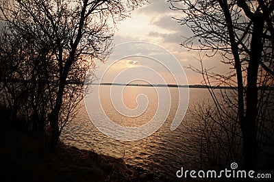 Sunset reflection in a lake around Pasohlavky, South Moravia, Czech Republic Stock Photo