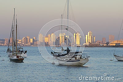 Sunset reflection shimmering on San Diego Californ Stock Photo