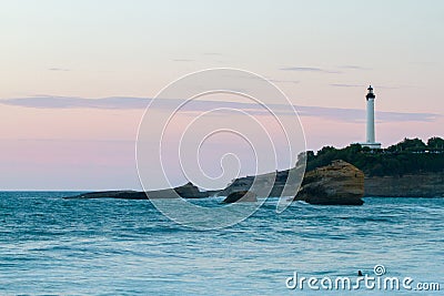 Biarritz, France Lighthouse at night Editorial Stock Photo