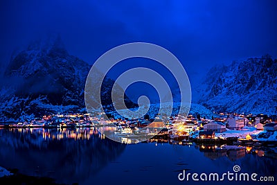 sunset in Reine Village, Lofoten Islands Editorial Stock Photo