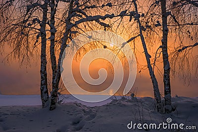 Sunset at the river Angara in town Irkutsk Stock Photo