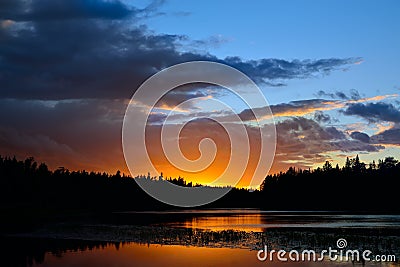 Sunset on the river Chirko-Kem. Karelia, Russia Stock Photo