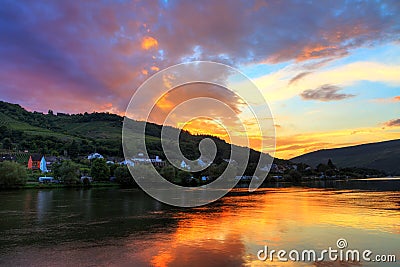 Sunset at the river Moselle Stock Photo