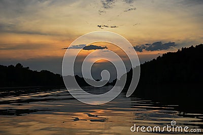 Sunset on the river Tisa Stock Photo