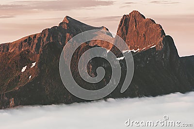 Sunset rocky mountains landscape in Norway Stock Photo