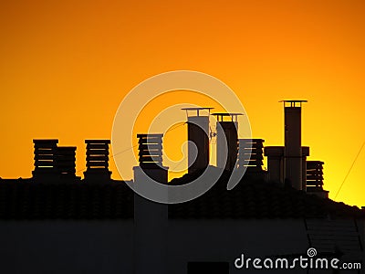 Sunset rooftop Stock Photo