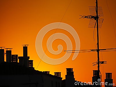 Sunset rooftop Stock Photo