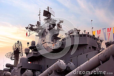 In the sunset Majestic naval warship-Varyag Stock Photo