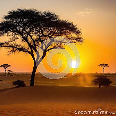 Sunset safari in tranquil wilderness landscape Cartoon Illustration