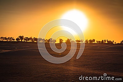 Sunset in the Sahara desert - Douz, Tunisia. Stock Photo