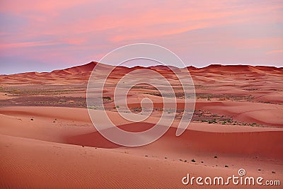 Sunset at Sahara Desert, Merzouga, Morocco Stock Photo