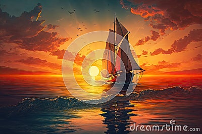 Sunset sailboat on the ocean Stock Photo