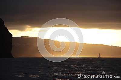 Sunset sailing in the Acores Stock Photo