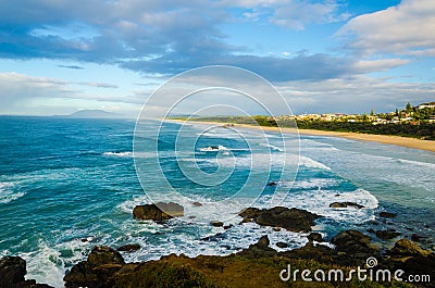 Sunset at the sandy romantic pacific beach Stock Photo