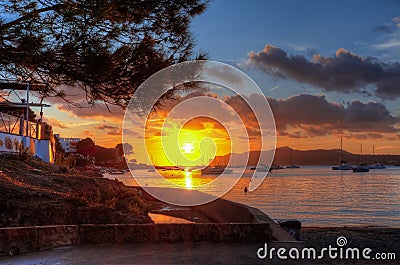 Sunset on Santa Ponsa beach playa, Mallorca, Spain Stock Photo