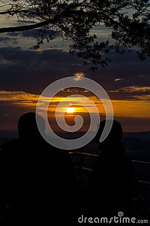 Sunset at Saxon Switzerland Stock Photo
