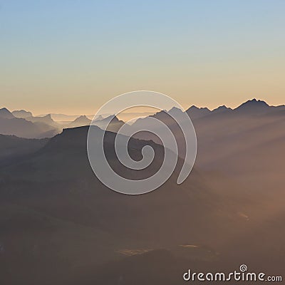 Sunset scene in the Bernese Oberland. Stock Photo