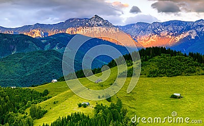 Sunset scene over Bucegi Mountains in Romania Stock Photo