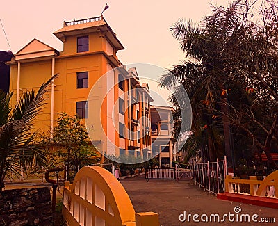 Sunset scenery view of Hotel in Darjeeling Stock Photo