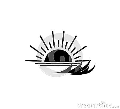 Sunset at sea icon new black trendy design style on white background. Cartoon Illustration