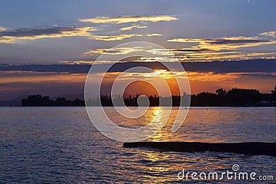 Sunset sea landscape at Eretria Euboea Greece Stock Photo