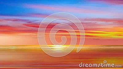 Sunset at sea orange gold lilac pink yellow blue colorful clouds reflection on water wave ,dramatic fluffy clouds at evening sk Stock Photo