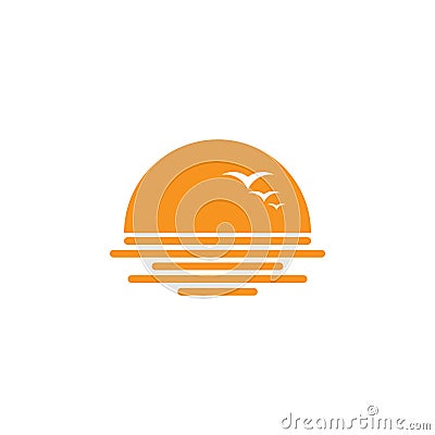 Sunset seagull fly ocean symbol logo vector Vector Illustration