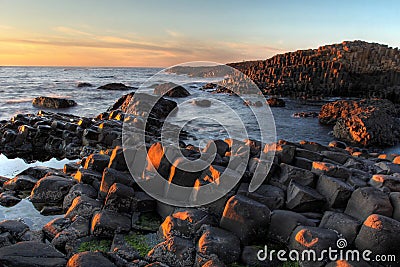 Sunset seascape at Giant Causeway Stock Photo