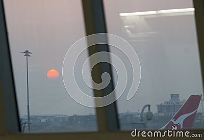 Sunset seen from the Bankgok airport Editorial Stock Photo