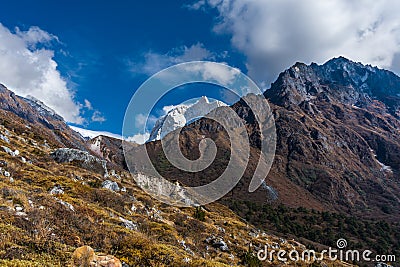 Mount kumbhakarna ( Jannu Base Camp ) in the himalayas of Nepal seen from Khambachen, Taplejung Stock Photo