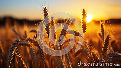 Sunset Serenity. Captivating Views of a Wheat Field Aglow. Generative AI Stock Photo