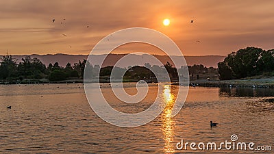 Sunset at Shoreline lake Stock Photo