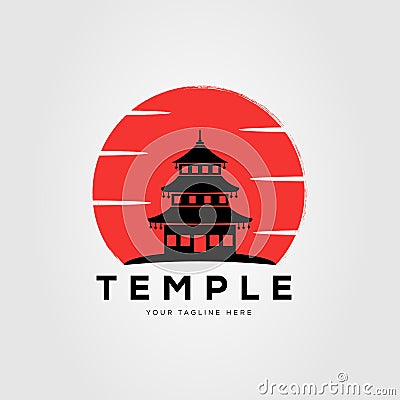 sunset and silhouette pagoda temple logo vector illustration design Vector Illustration