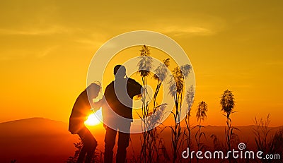 Sunset silhouette teen Stock Photo