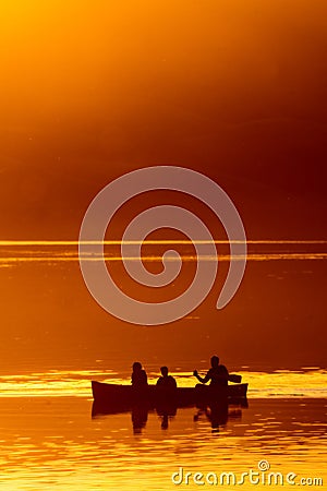 Sunset Sillouette Canoe Stock Photo