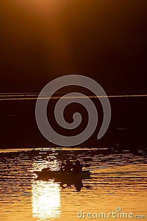 Sunset Sillouette Canoe Stock Photo